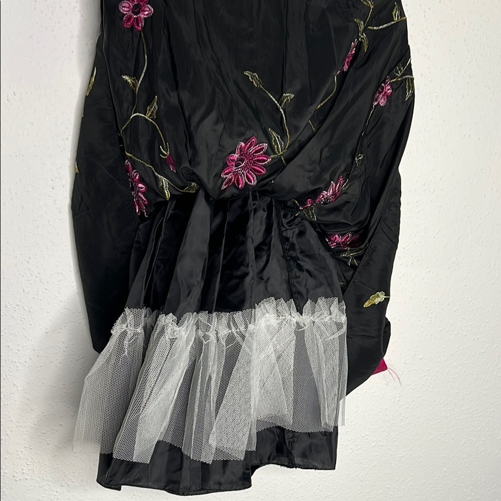 Black and Pink Fit and Flare Dress with Pleated Ruffles - Picture 5 of 5